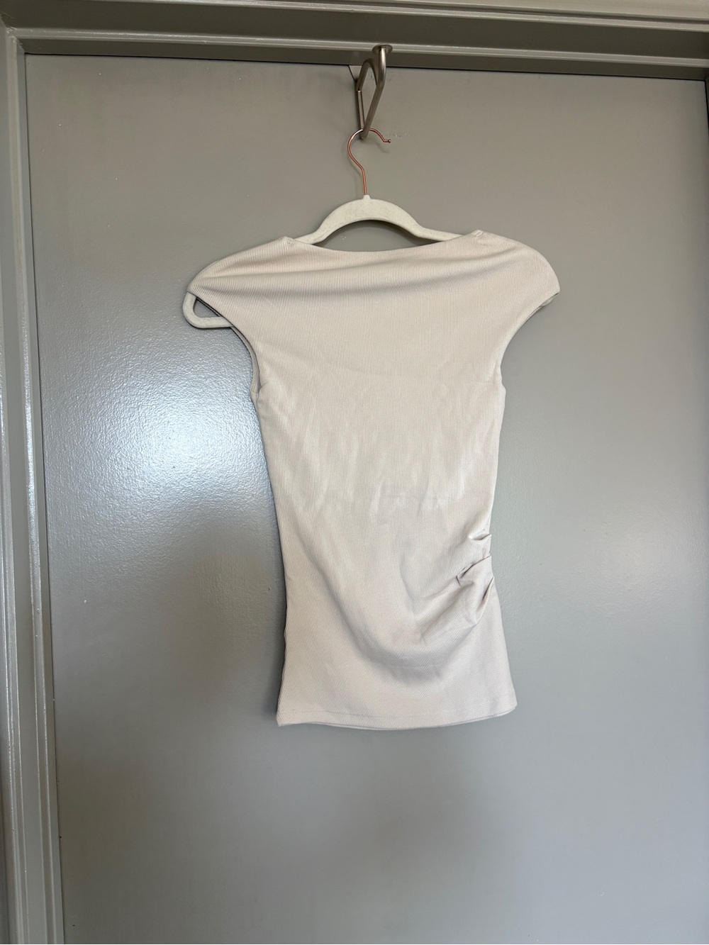 Zara Cream Cap-Sleeve Ribbed Tee - NWT - Picture 6 of 7